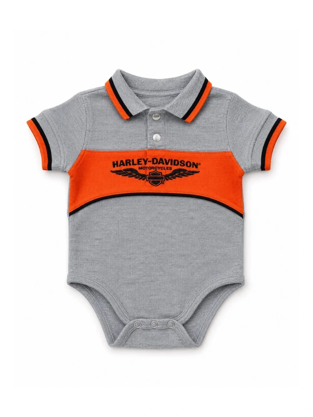Harley Davidson Gray & Orange Born to Ride Short Sleeve Polo Bodysuit Baby 12M